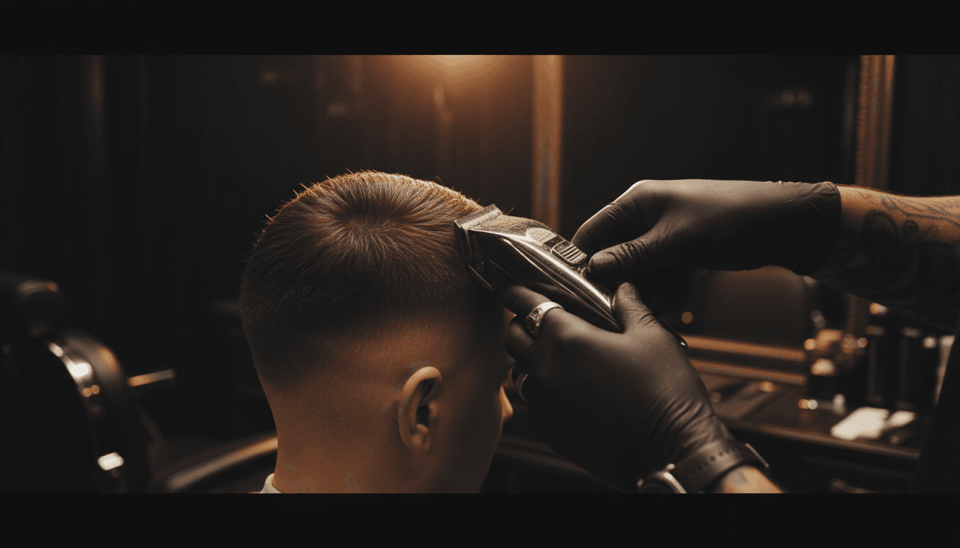 Professional barber performing a precise fade haircut with clipper technique